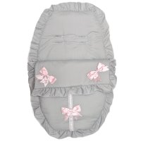 Plain Grey/Pink Car Seat Footmuff/Cosytoes With Large Bows & Lace